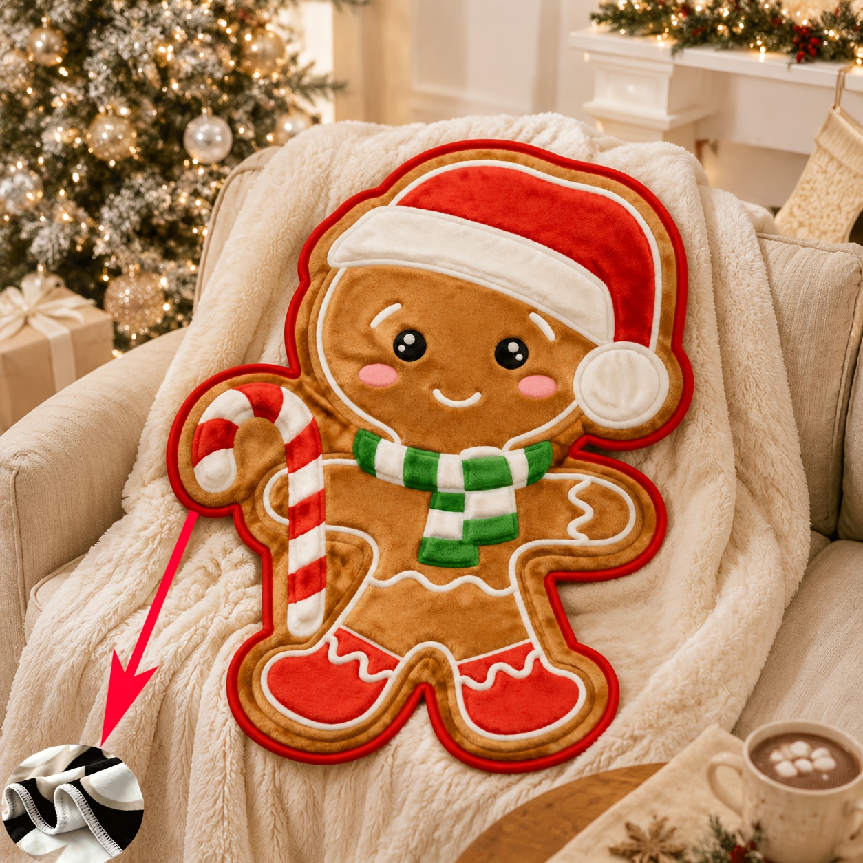 TEMU 1pc Christmas Gingerbread For Man Novelty Flannel Blanket, Festive Themed Three-dimensional Design, High-density Fluffy Plush Surface, Sofa Nap