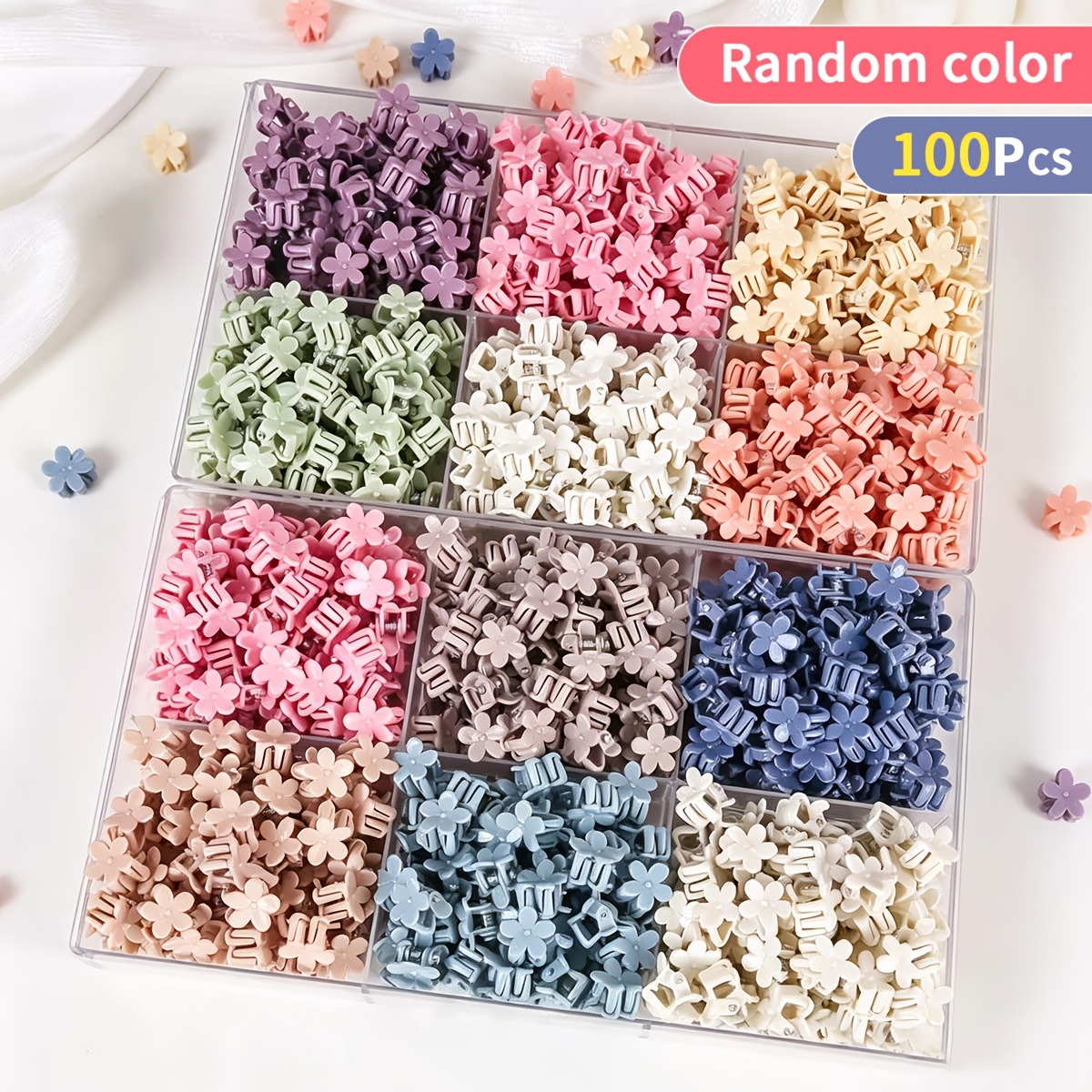 TEMU 100pcs Women's Easy Sweet Floral Mini Hair Clips, Easy And Multi-functional Hair Additions, Suitable For Daily Use Random Colors, Gift For,