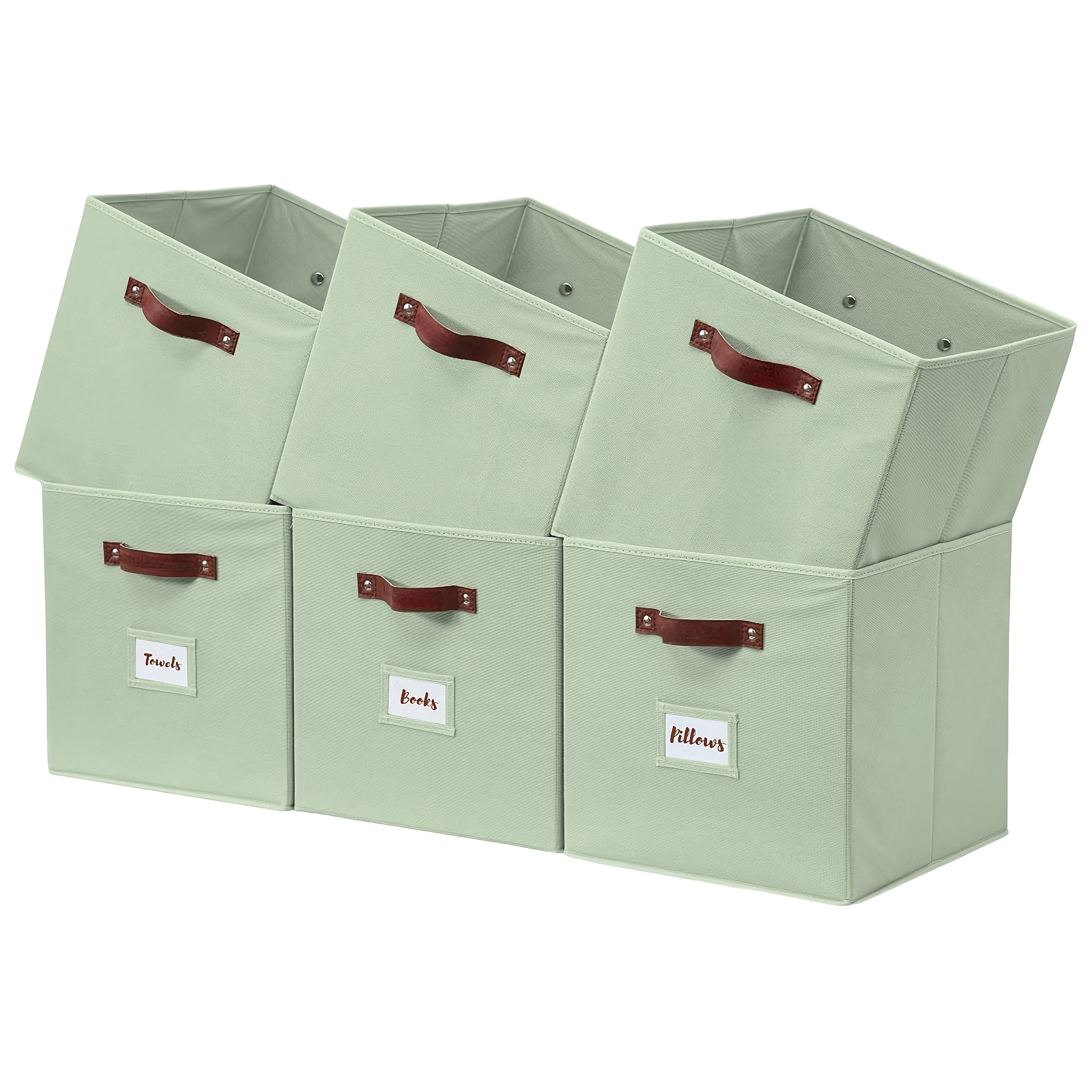 6pcs, Storage Bins, Cube Storage Bin With Labels, Fabric Storage Cubes For Shelves (10.5" X 11" / 6pcs, Grey, Sage Green), Shelf Baskets