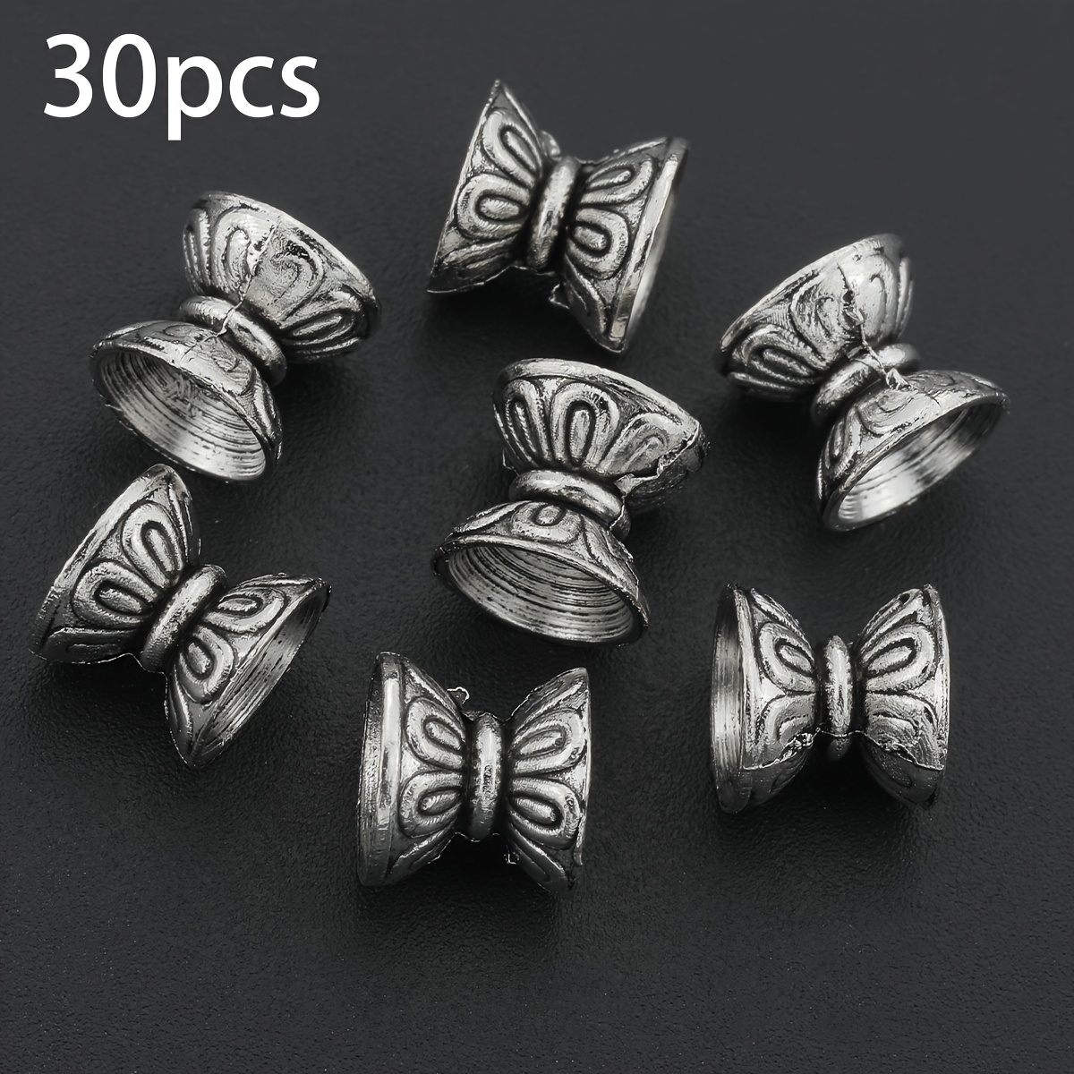 E-shop 50/30 Stück 5-7 mm doppelseitige Lotusblumen-Perlenkappen, trommelartiges, geschnitztes und gestanztes Muster, Retro-Legierung, altmodische,