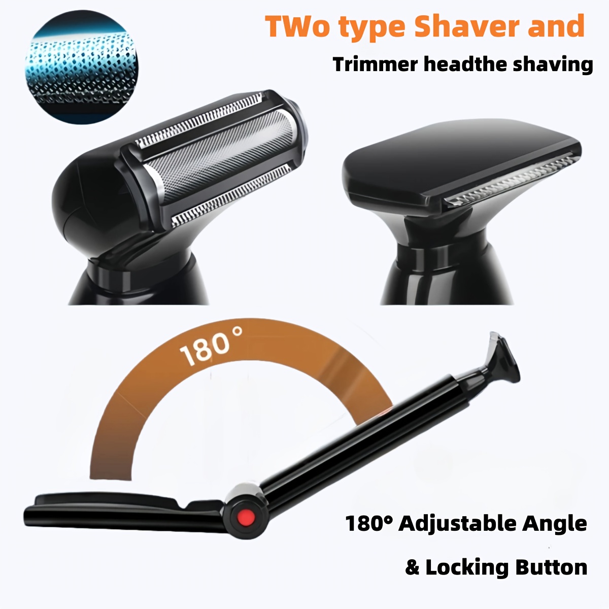 mens foldable back hair trimmer   electric back shaver with a long handle featuring two shock absorbing telescopic heads suitable for trimming underarm and chin hair Product details 7