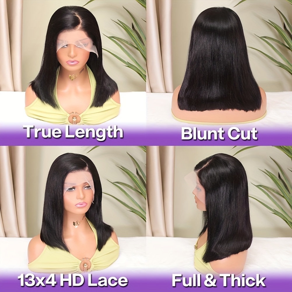 glueless 13x4 hd lace front bob wig human hair short straight with baby hair side part 180 density for hair wig details 2