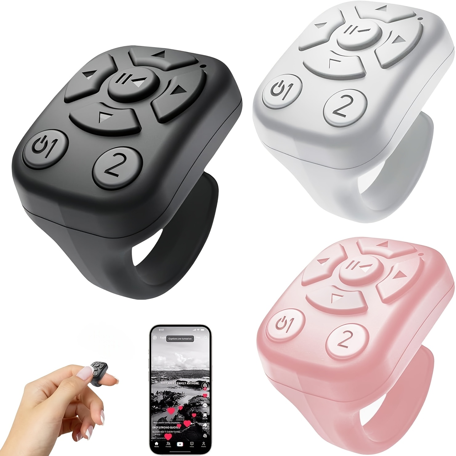 무선 링 리모컨 - 아이폰, 아이패드 및 * 폰용 무선 리모컨, 카메라 셔터 기능이 있는 핑거팁 무선 컨트롤러, 영상 및 음악 재생에  완벽