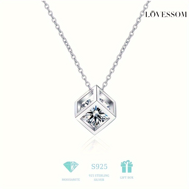 

Moissanite Cube Pendant Necklace 925 Silver Clavicle Chain Valentine's Day Day Proposal Engagement Wedding Anniversary Birthday Gift