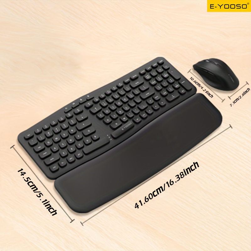 E-YOOSO 2.4G Wireless Keyboard and Mouse Set with Receiver and Wrist Rest, Ergonomic Low Battery Alert, Self-sleep Mode, Silent Key Operation, Comfortable Gaming and Office Dual-purpose Keyboard and Mouse Set (without Battery)