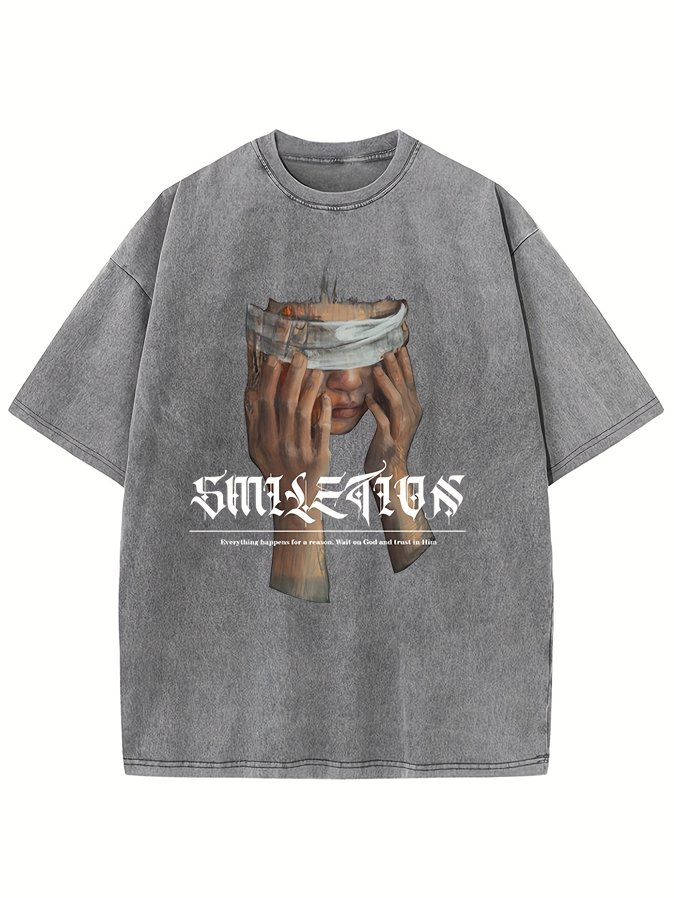 Vintage Alphabet And Blindfolded Woman Pattern Print 100% Cotton Crew Neck Short Sleeve T-Shirt For Men Casual Summer T-Shirt Fo