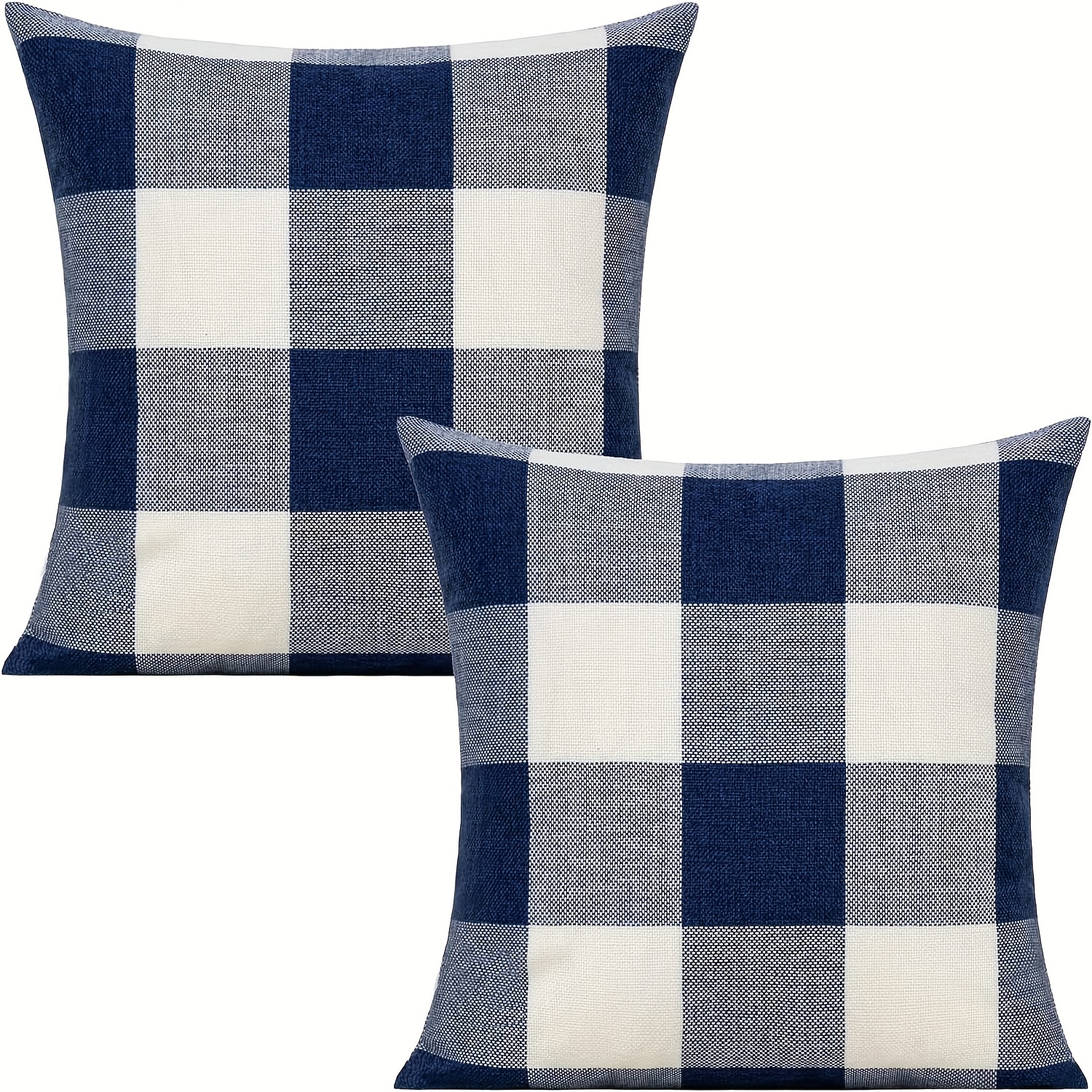 TEMU 2pcs Of Linen, Outdoor Blue Throw Pillow Covers With , Summer Front Porch Decoration. Gingham Cushion Cases For Home Decor In A Farmhouse Style,