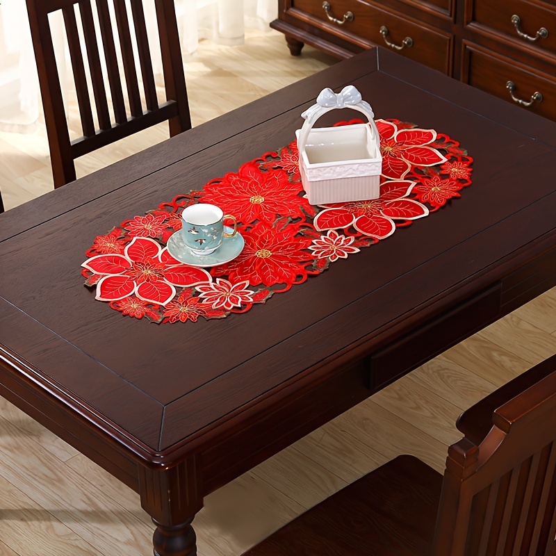 1pc Of A Hand-cut Embroidered Table Runner For Christmas, Perfect For Festive Arrangements, Party Decor, And Enhancing Of Your Living And Dining Areas