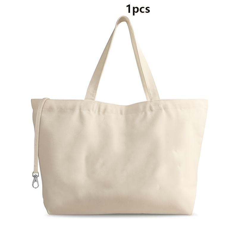 E-shop Beige Alltags-Einkaufstasche, Damen-Tragetasche, geeignet für Arbeit, Einkaufen Strand, mit Reißverschluss Schlüsselanhänger
