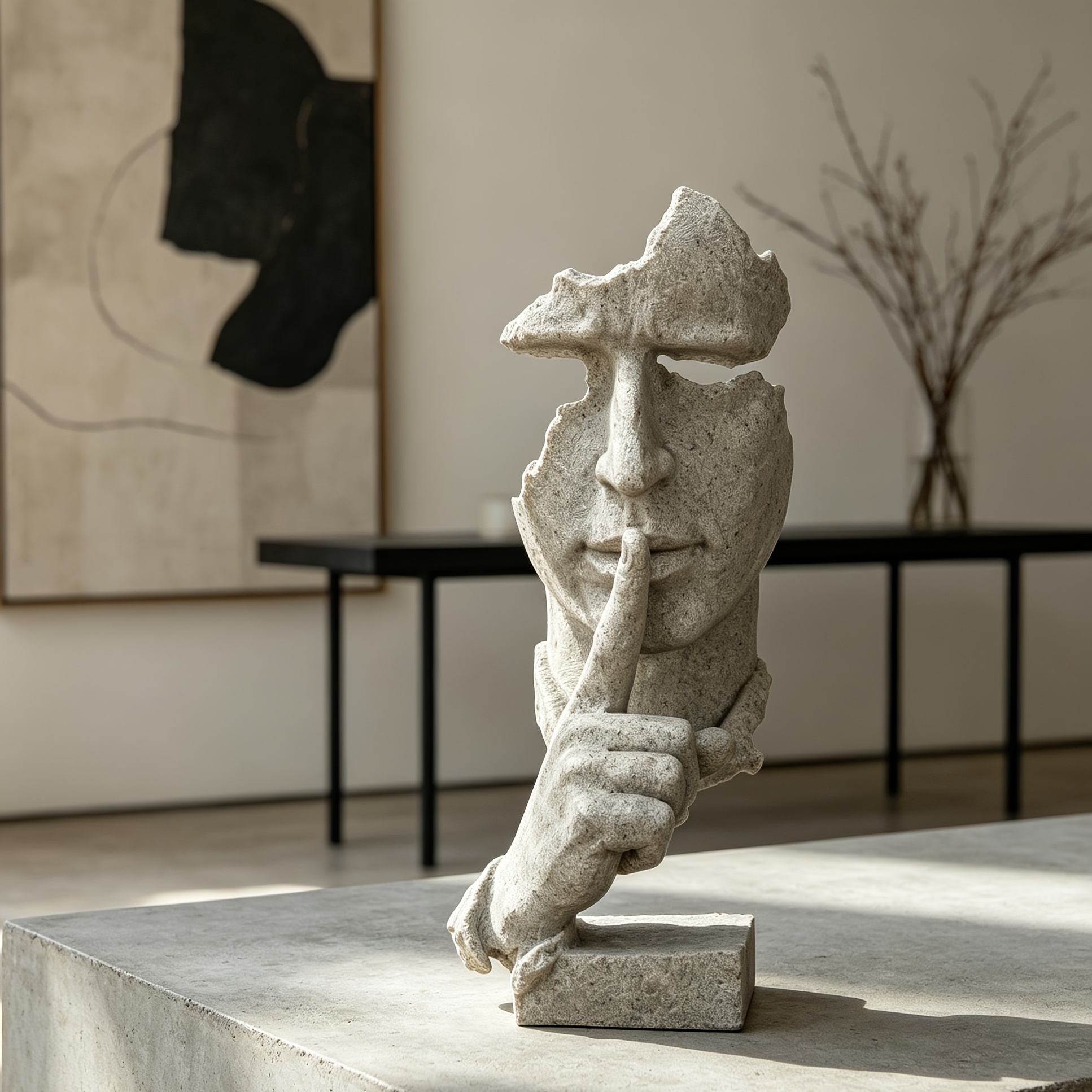 Modern Abstract Resin Art Statue with Contemplative Figure