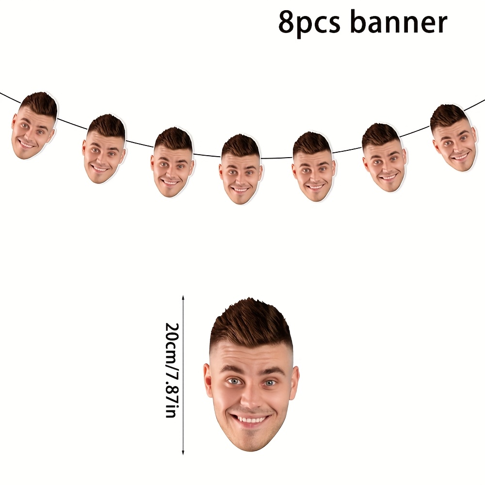 Image of 1/8pcs Custom Photo Face Bunting Banner, Personalised Birthday Party, Wedding, Hen Parties Decorations Adults Men Women, Bachelorette Party Funny Groom Face Banner, Customizable Pet Photo Banner Flags