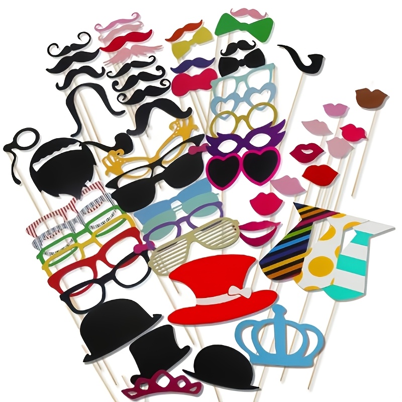 TEMU Fun-filled Photo Booth Props For Birthday Parties, (including Curly Mustaches, Colorful Glasses, Bow Ties, Top Hats, Lip Shapes, And Crowns) Are