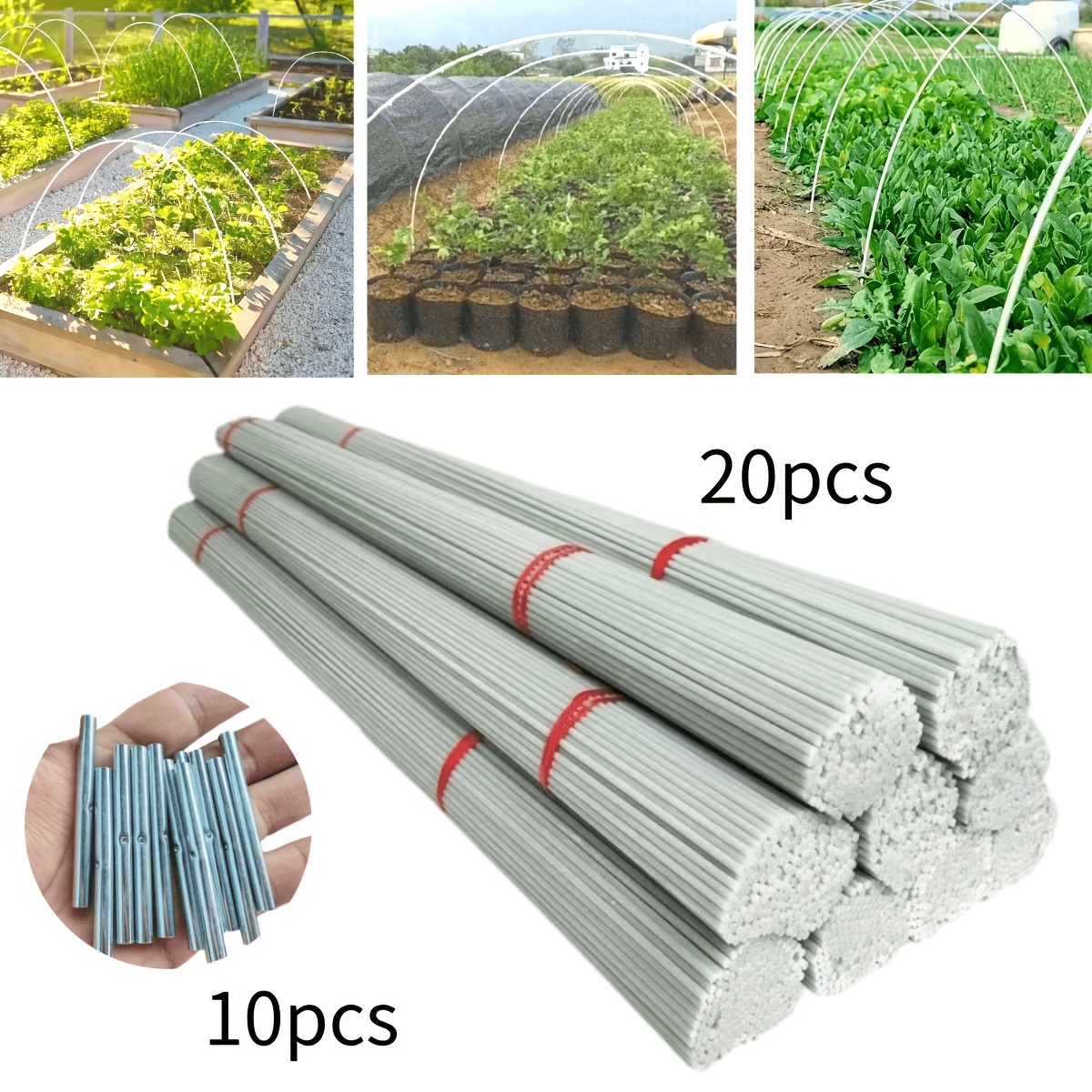 TEMU 30pcs Fiberglass Rods - Includes 20pcs 100cm Long Rods And 10pcs Connecting Tubes, Durable And Flexible, Frost Resistant, Uv Resistant, Suitable