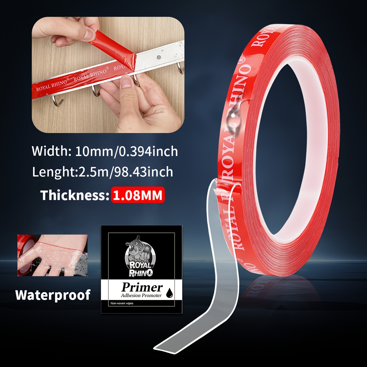E-shop Hochbelastbares doppelseitiges Klebeband für LED-Streifen & Außenbeleuchtung, 1,08 mm dick, hitzebeständig bis 356°F, Montageband für