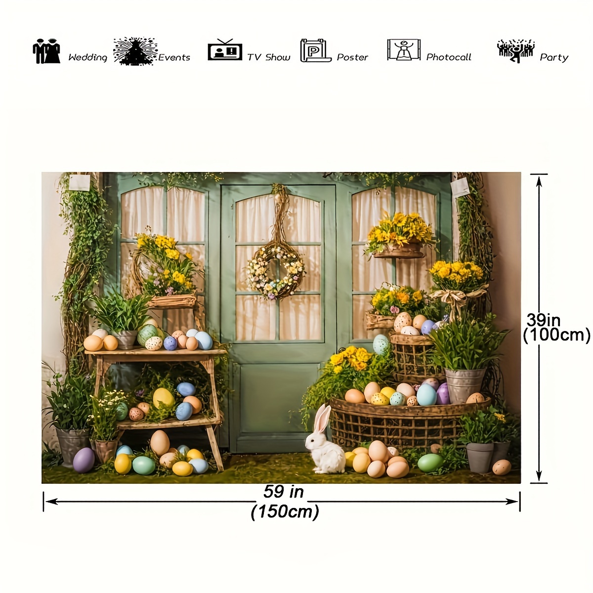 1pc easter day garden decor photography backdrops colorful eggs spring fresh flowers cute white bunny photo background