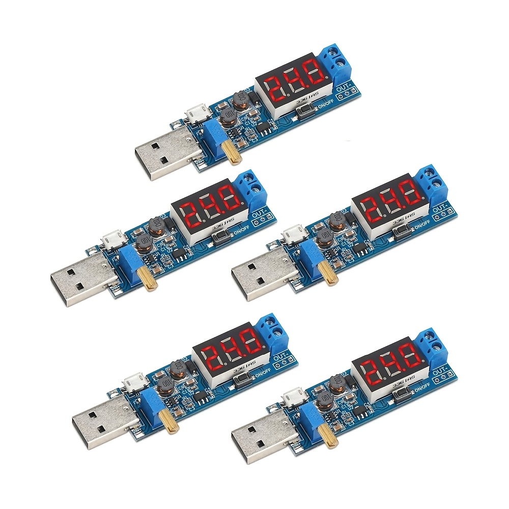 TEMU 5pcs Digital Led Usb Buck Converter Adjustable Voltage Regulator, 5v To 0.9v-5v Step Down Power Supply Module With Voltmeter Display, Without