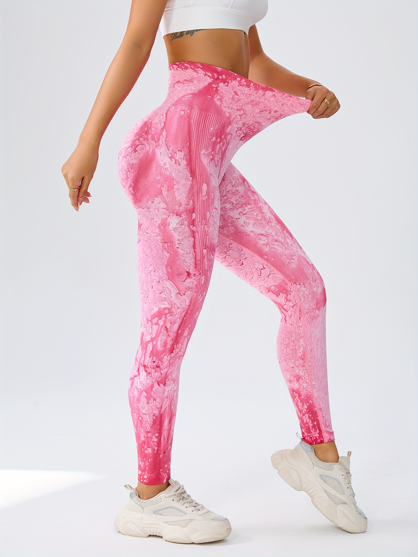 Pantalon De Yoga Avia Femme Rose Tie Dye - Taille S - Coupe Cropped - Occasion Très Bon état