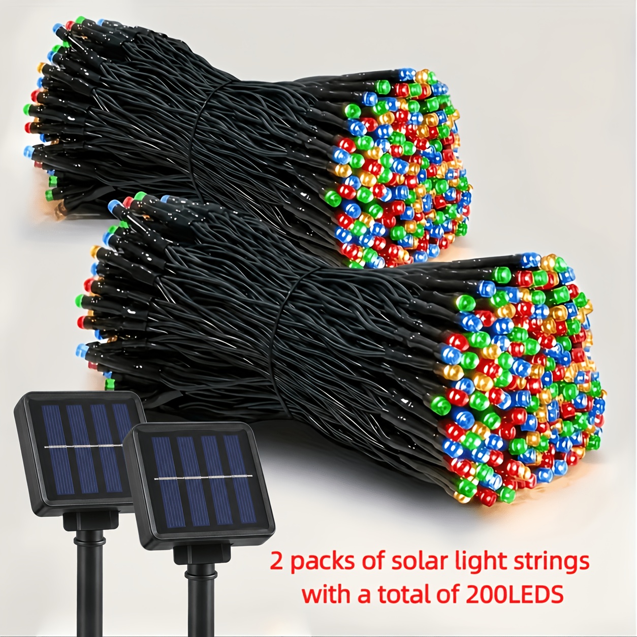 TEMU 2pcs New Lithium Battery Outdoor String Lights Total 200 Led Lights, Solar Holiday Decorative Lights, Dark Solar Tree Lights, With 8 Lighting