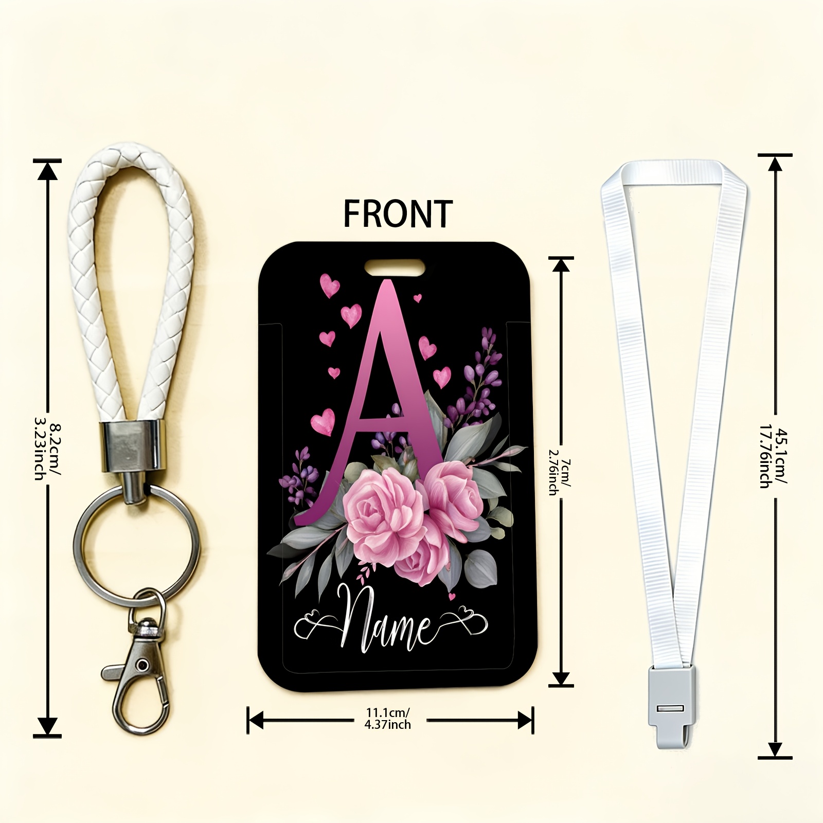 TEMU Porte-cartes vertical 2D avec motif imprimé floral initiale , doté d'un porte-clés lanière et d'une lanière pliable à boucle intégrée pour une