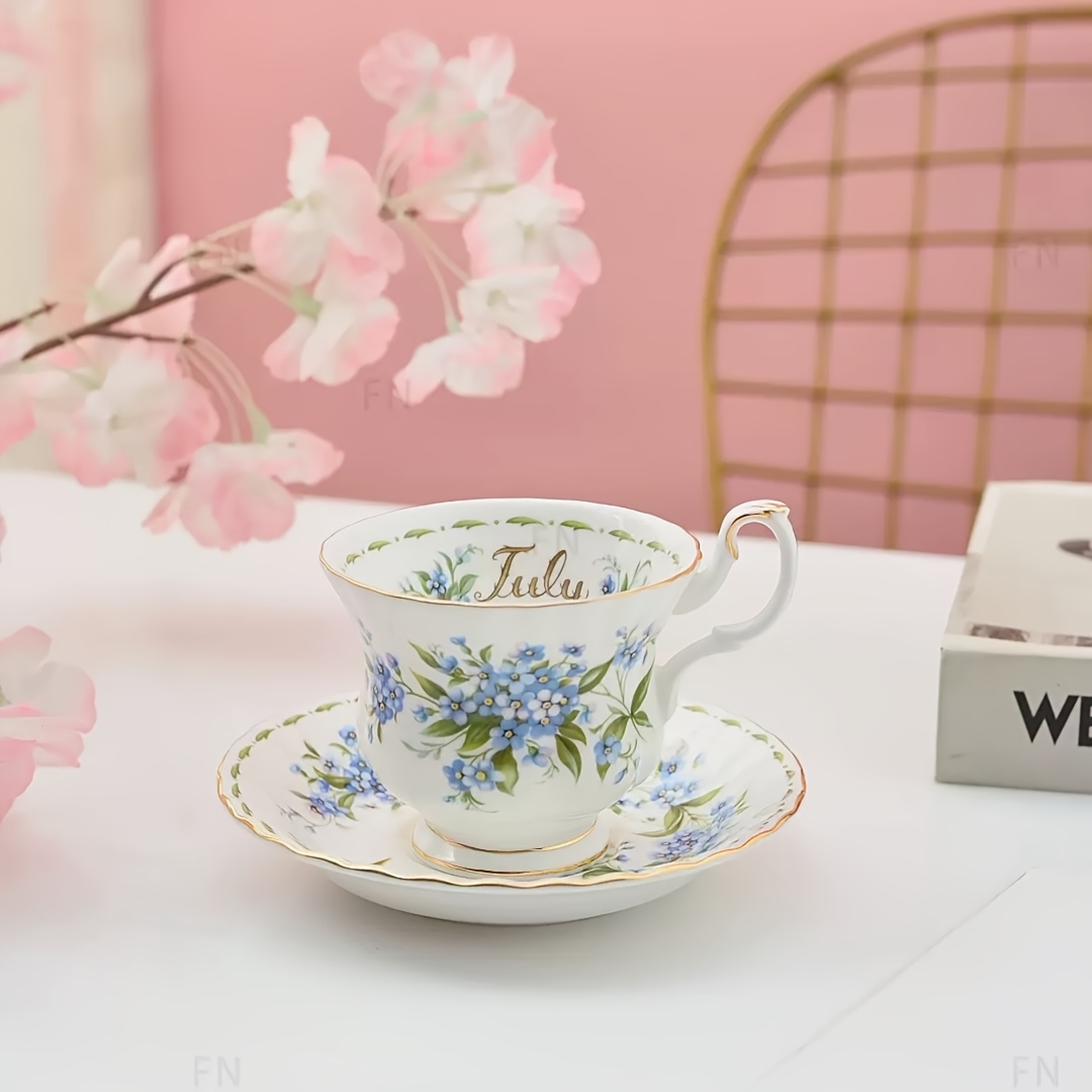 Image of 1pc Elegant ' Months' Floral Tea Cup And Saucer, Easy To Clean - Perfect For Afternoon Tea Party, Birthday Party, Birthday Gift, Months