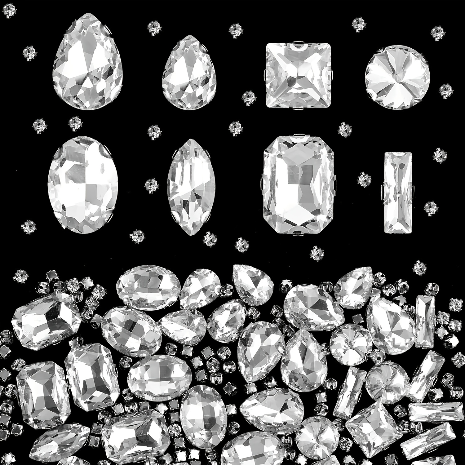 Image of Glass Sew On Rhinestones 240pcs Rhinestones Silver Mixed Shapes Glass Rhinestone Clear Flatback Rhinestone Claw Flatback Crystal Sewing Gems For Clothes Jewelry Shoes