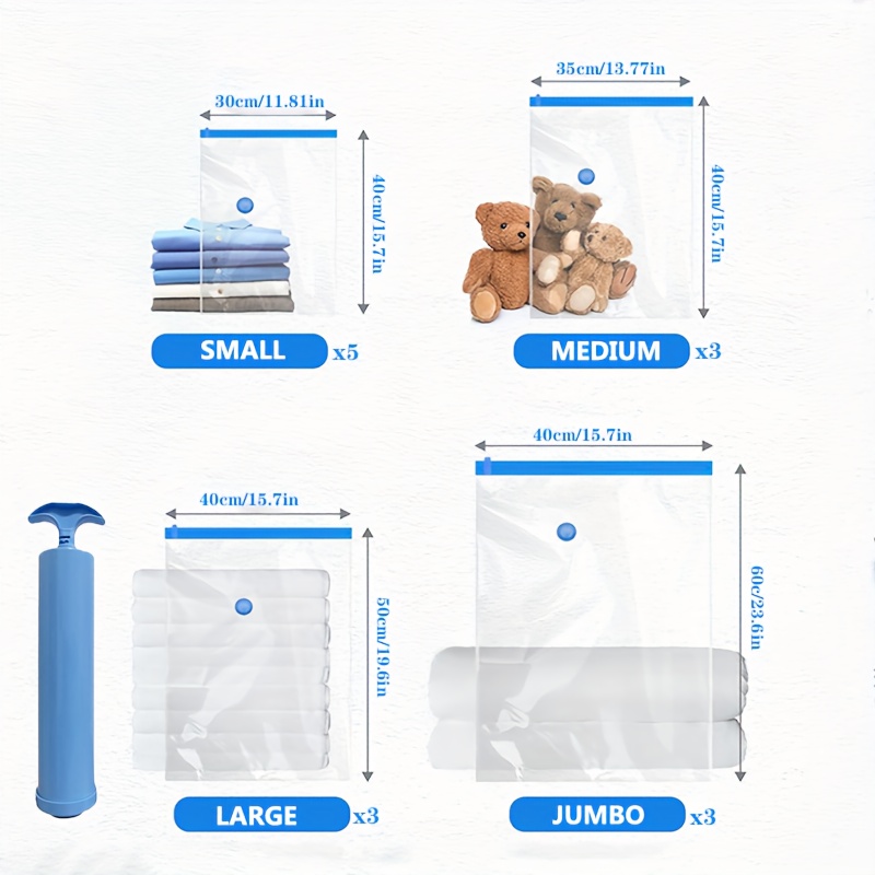TEMU 15pcs Vacuum Compression Bags (with Pump), In Different Sizes, Including (5 Small Sizes, 3 Medium Sizes, 3 Large Sizes And 3 Extra-large Sizes