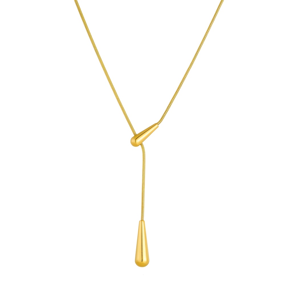 Women's Golden Water Droplet Pendant Necklace, Elegant Design