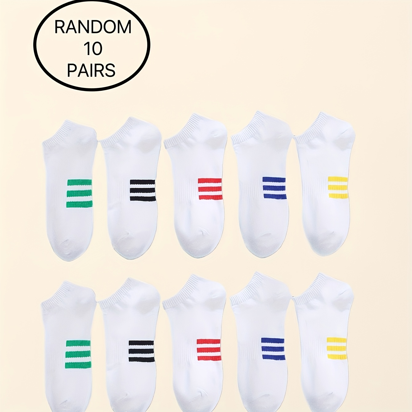 TEMU 10 Pairs Of Shallow Mouth Random Color Striped Sports Comfortable Daily Versatile Women's Short Socks