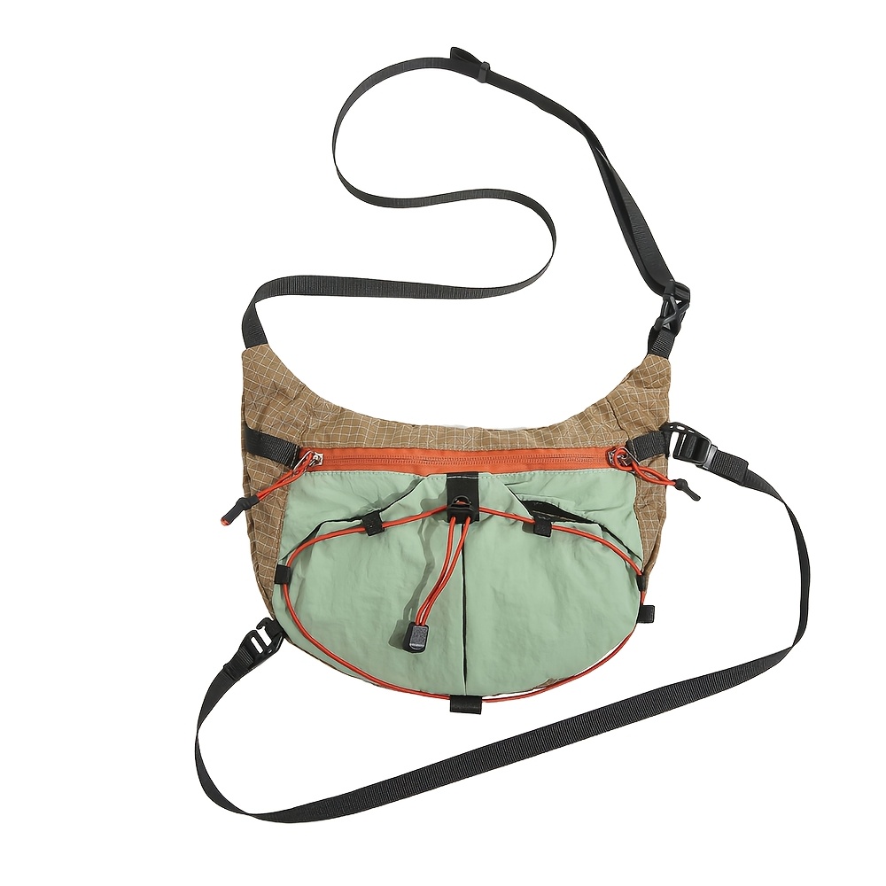 TEMU Women's Crossbody Bag, Outdoor Color Block Crossbody Bag, Drawstring Expandable Multi-zipper Pockets, Lightweight Wear-resistant Adjustable
