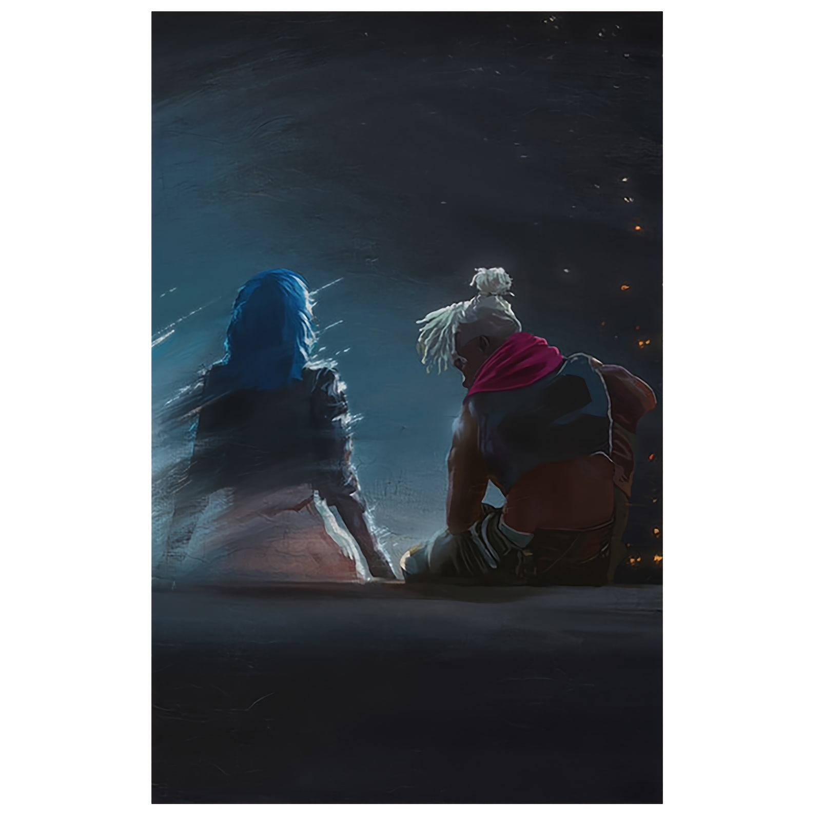 TEMU 2d Flat, 1pc -themed Frameless Canvas Wall Art Poster - 12x18 Inch Large Modern Minimalist Night Scene With Magical Characters - Living Room,