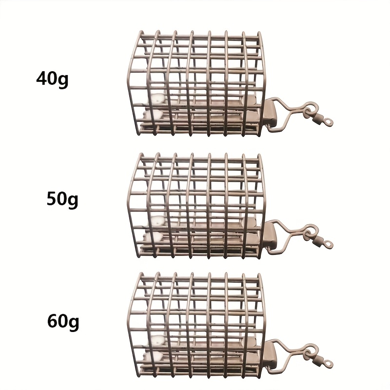 Fishing Bait Cage With Swivel - Rectangular Feeding Basket For Carp Fishing, Durable Metal Construction, Brown End, Essential Fishing Accessory For