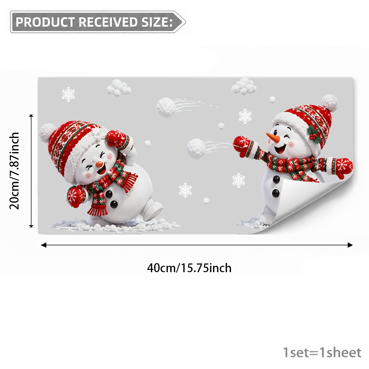 TEMU 1pc Of 40×20cm Double-sided Adhesive-free Pvc Static Cling Window Decal, Featuring A Double Snowman With Red And Green Knitted Hats, Scarves, ,