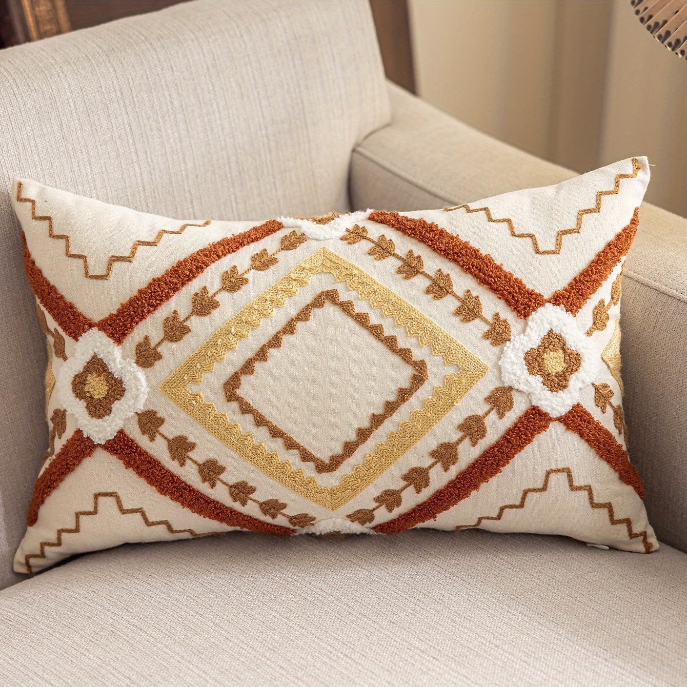 TEMU 1pc Bohemian Style Cushion Cover, , Zipper Closure (pillow Insert Not Included), Single-sided Table Runner Or Sideboard Decoration, Fringed