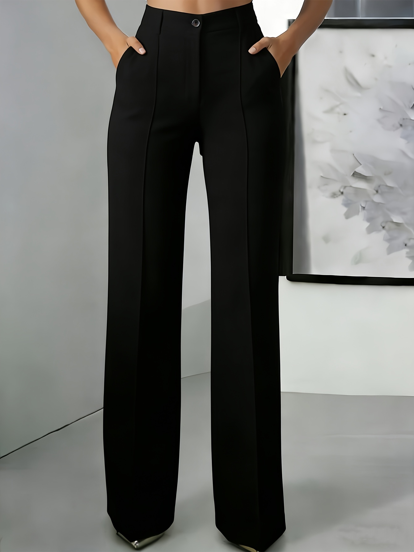 Women's Elegant Solid Color Suit Trousers, with Pockets, Three-dimensional Tailoring, Comfortable Fabric, Machine Washable, Perfect for Casual Office Wear and Work Outings.