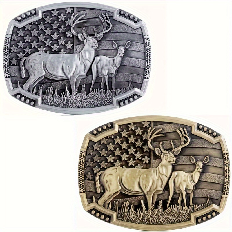 

2pack -deer Belt Buckle For Men Patriotic American Flag Deer Belt Buckle Elk Deer Belt Buckle Norse Viking Deer Head Belt Buckle Punk Rodeo Deer Belt Buckle, Western Cowboy Belt Buckle Gifts