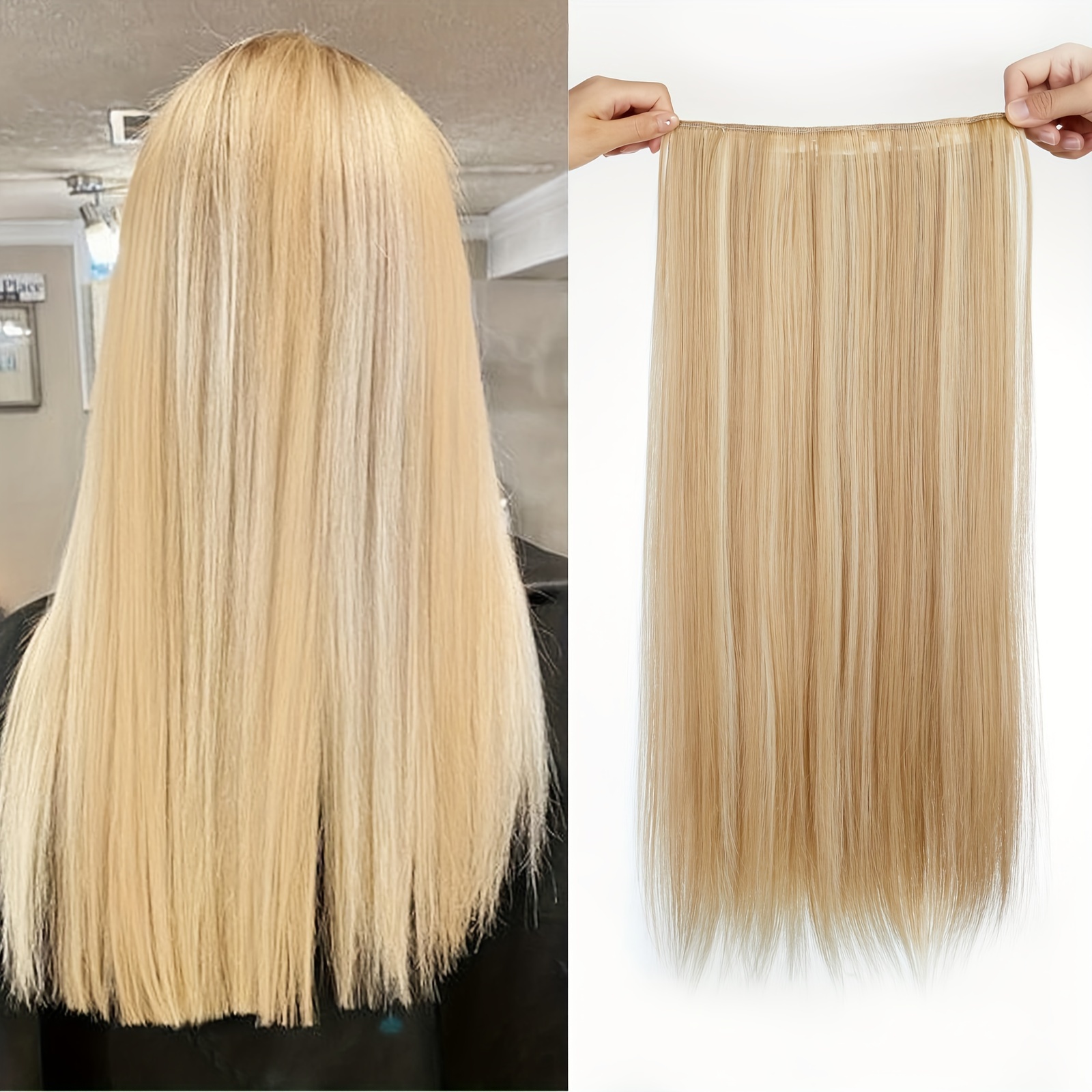 22 Inch High Temperature Chemical Fiber Hair Extensions Straight Synthetic Hair Wig Can Be Ironed Rolled Washable. Long Straight Hairpiece Can Be