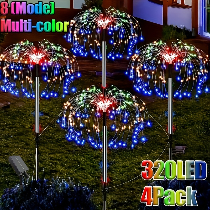 TEMU 4pcs Outdoor Solar Fireworks Lights, Outdoor Ip65 Strip Lights, 8 Lighting Holiday Lighting Fixtures For Christmas, Halloween Holiday