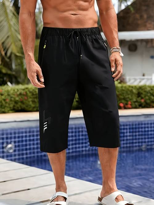 mens quick dry swim trunks lightweight breathable polyester solid color with side zipper drawstring summer beach pool and outdoor activitie