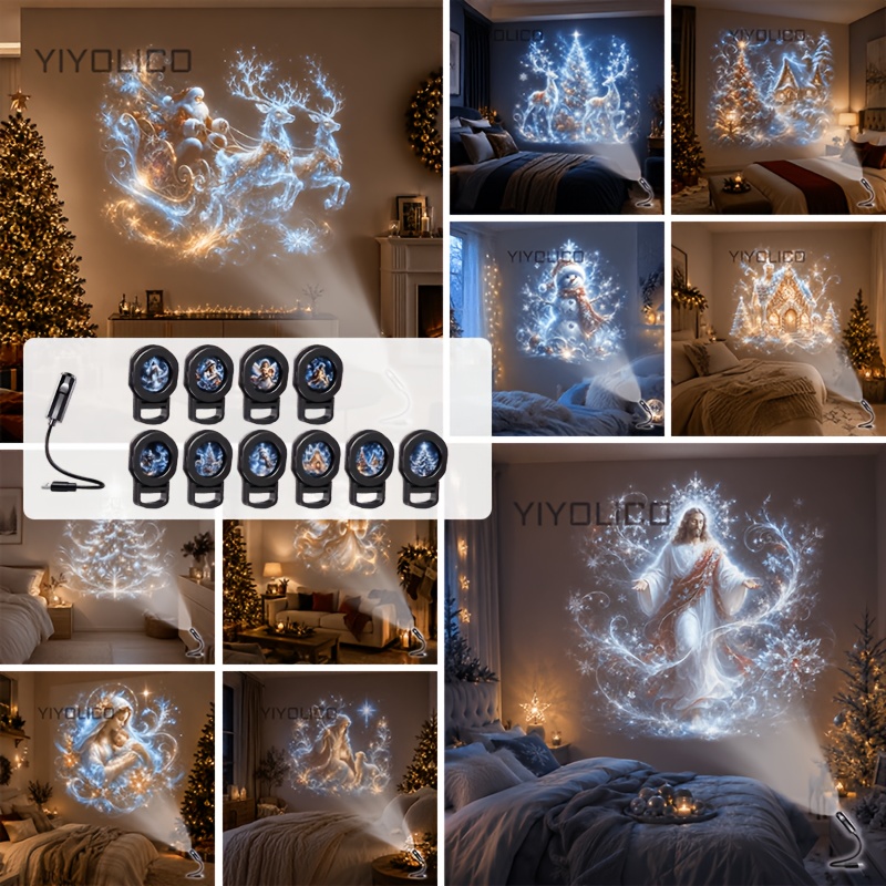 TEMU Christmas Usb Projection Light With 10 Religious Pattern Options, Mini Led Wall Projector Night Lamp For Bedroom, Living Room, Decor, And