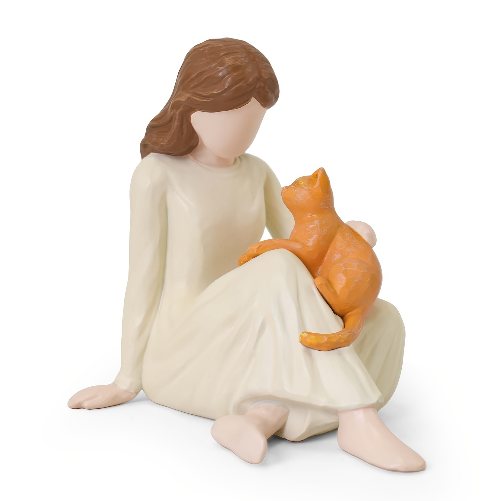 TEMU Statues d' fille et chat, cadeaux commémoratifs pour chats, cadeaux pour des chats pour femmes, figurines sculptées et peintes à pour étagère de