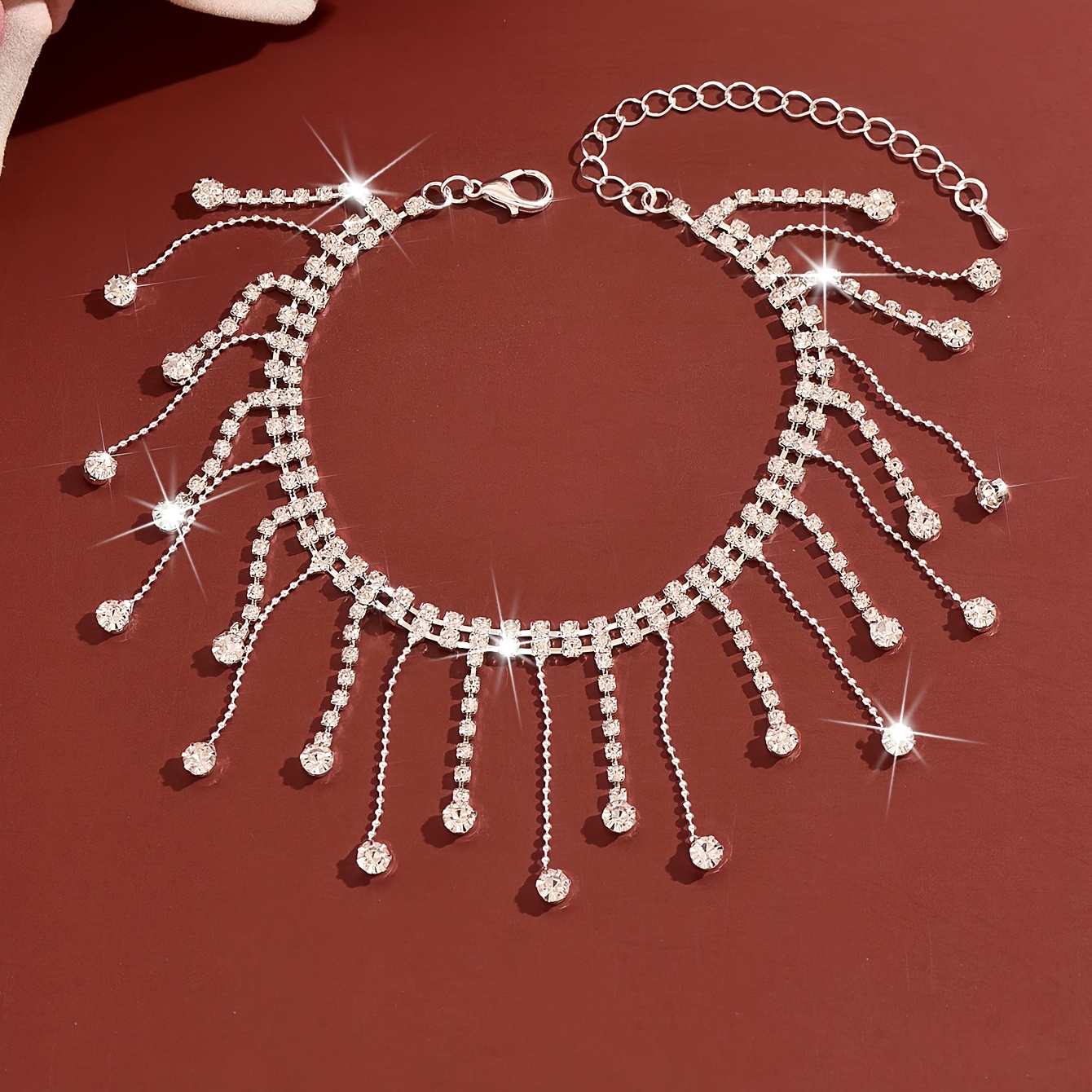 Exquisite Rhinestone Tassel Anklet, Adjustable Foot Jewelry