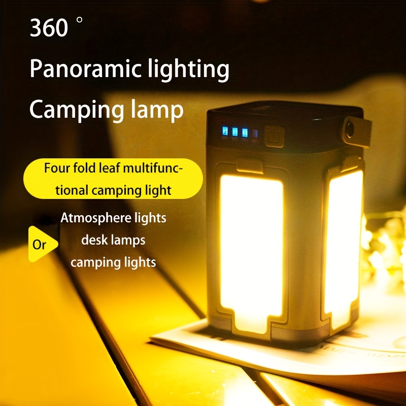 Portable rechargeable solar camping light, rechargeable flashlight, six lighting modes, portable hanging tent light, six lighting modes, foldable clover LED floodlight. Suitable for camping, hiking, traveling, fishing, emergency situations, gifts.
