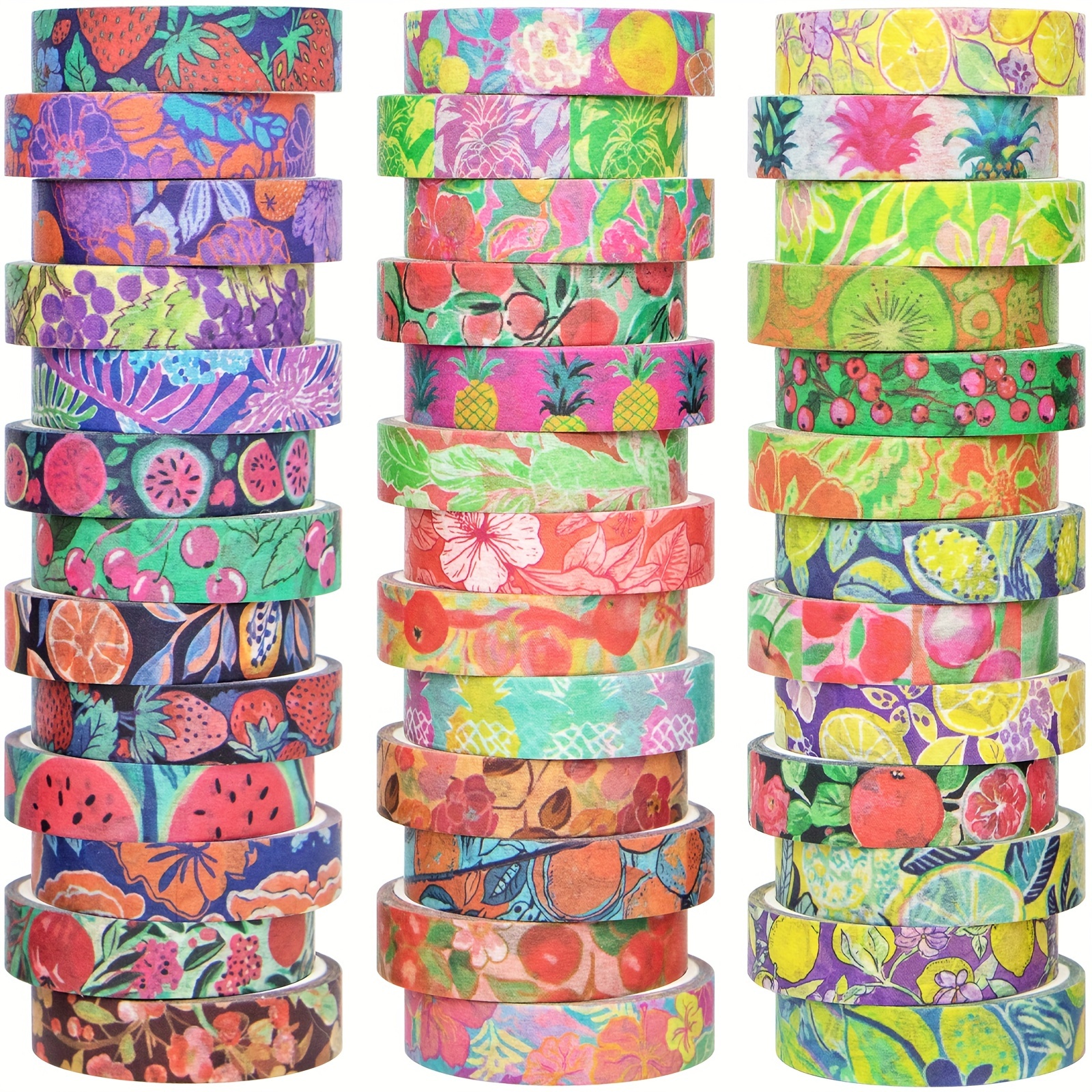 

48 Rolls Washi Tape Set, 10mm Wide Fruit Washi Tapes, Thin Decorative Adhesive Tape For Journaling, Scrapbooking Supplies, Craft Tape, School Supplies