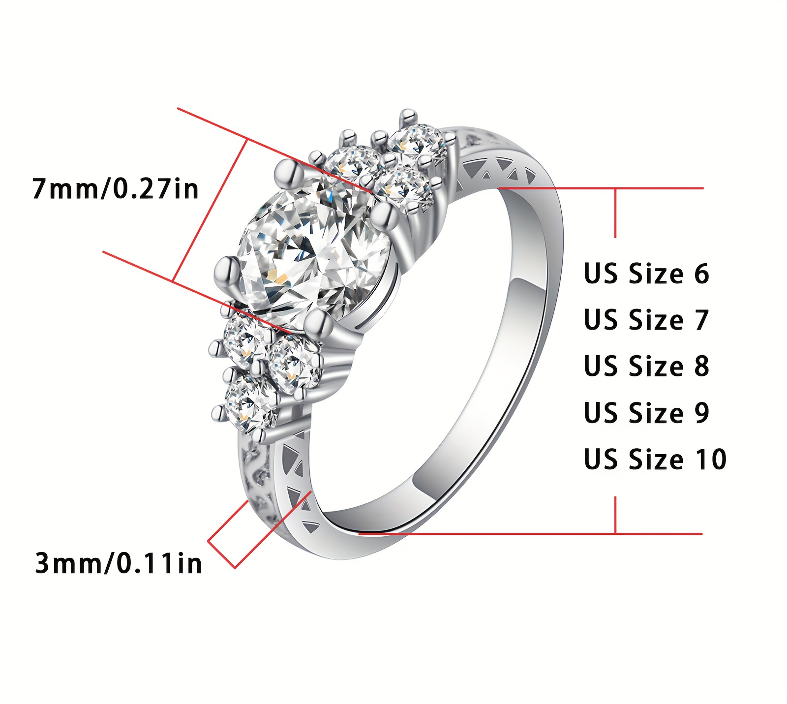 elegant 925 sterling silver ring with shimmering cubic zirconia 0 12oz womens engagement proposal   band   with gift box   jewelry for ladies details 2