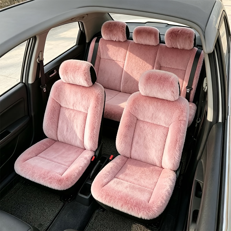 TEMU 9pcs Plush Car Seat Cover Set, Universal Winter Five-seat Car Seat Covers, Car Interior Accessories, , Suitable For Front And Rear Separate