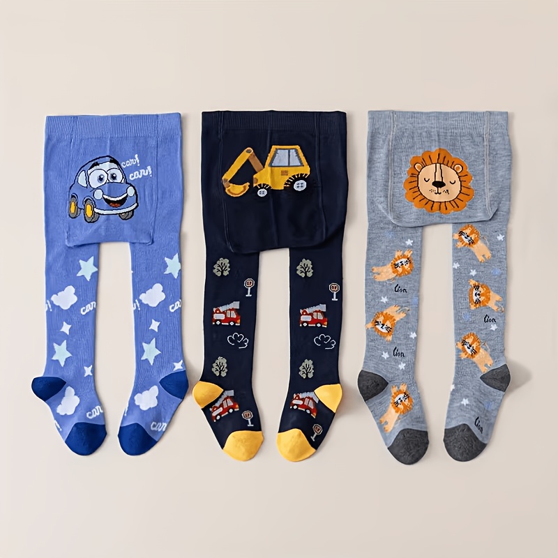 Image of 3pcs Kids' Cartoon Animal And Car Pattern Leggings, Featuring , Cars, And Excavators, Breathable And Comfortable, Suitable For Casual Wear, Halloween / Christmas / Gift