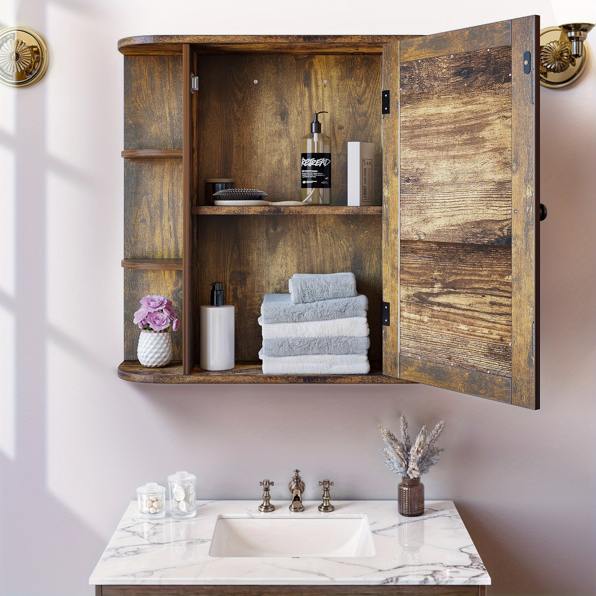 

Bathroom Wall- Mounted Medicine Storage Cabinet With Mirror And Towel Bar