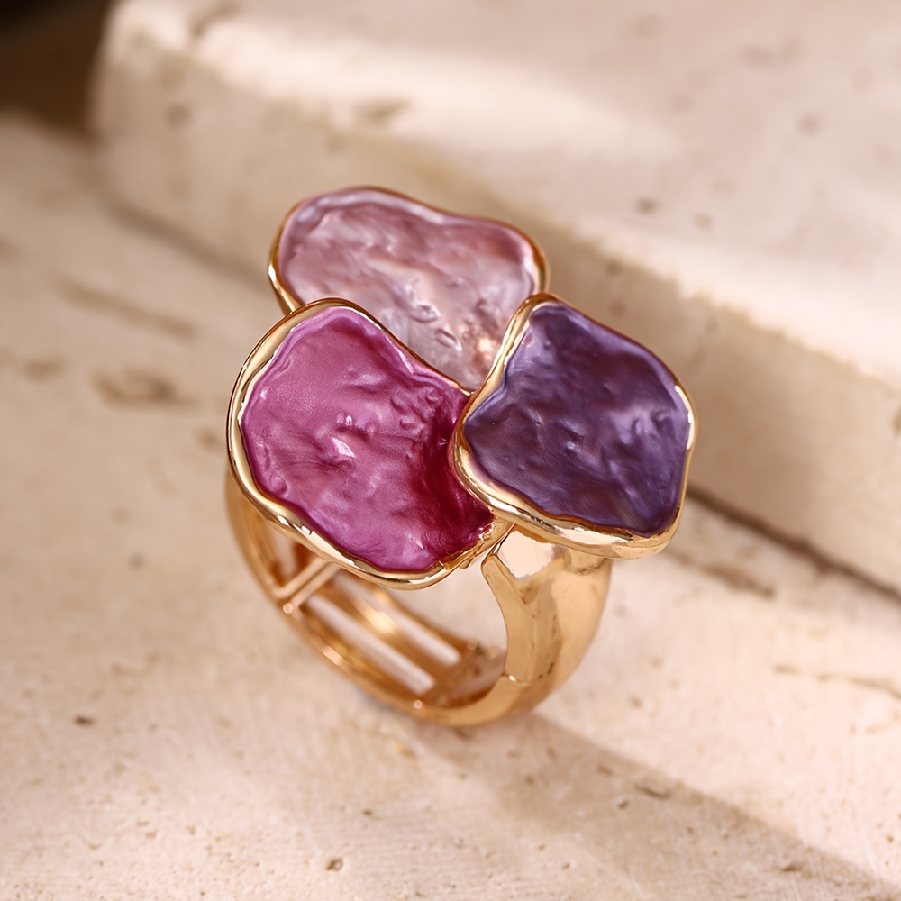 TEMU 1pc Fashion Bohemian Simple Geometric Elastic Adjustable Personality Ring Women's Alloy Purple Thin Coating Suitable For Daily Prom Parties,