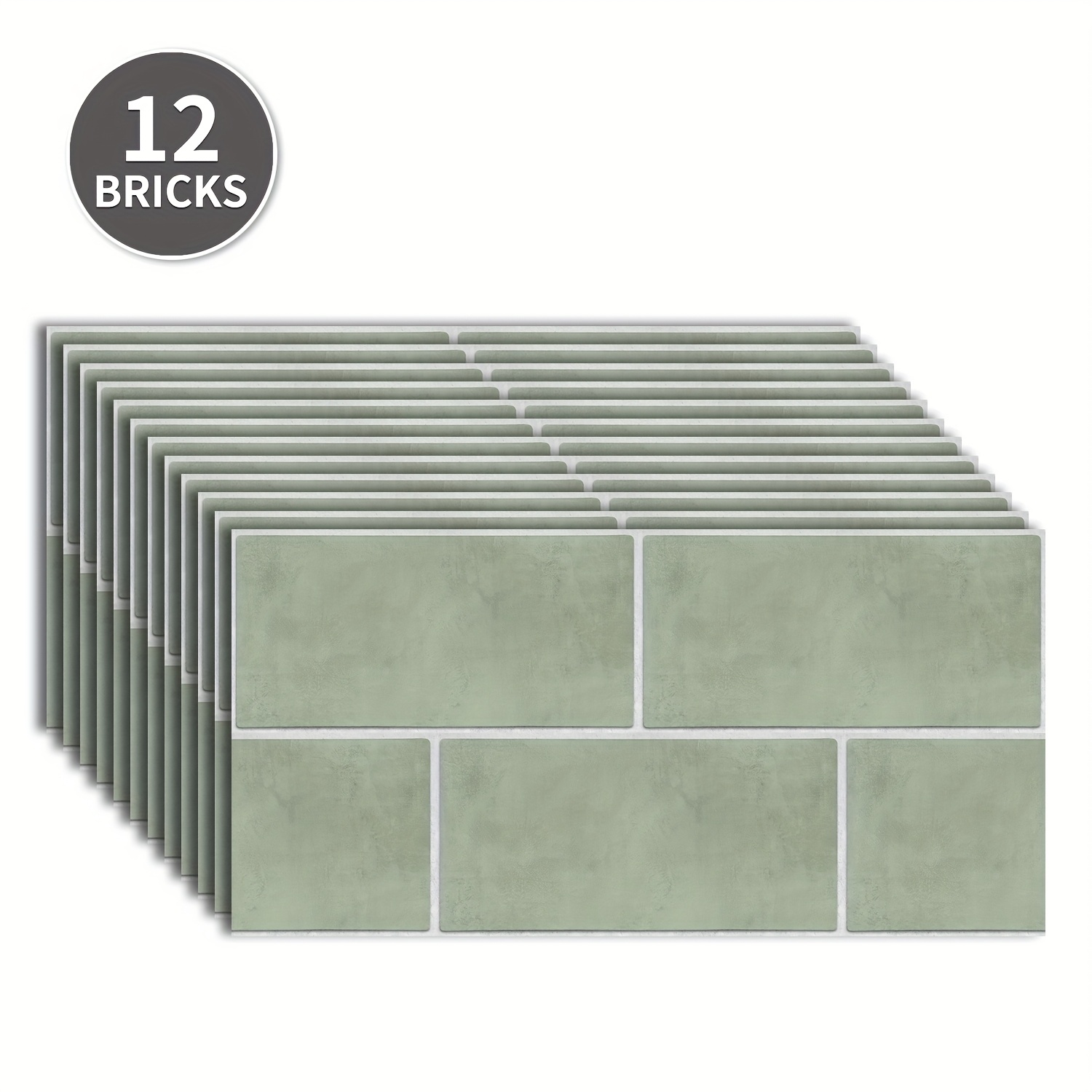 Image of Cheermo11.81in*5.91in Green Pvc Simulation Brick Pattern Wall Sticker, Style Thickened Waterproof Decorative Brick Pattern Wall Sticker Removable Anti-fouling Kitchen Bathroom Decorative Wall Sticker
