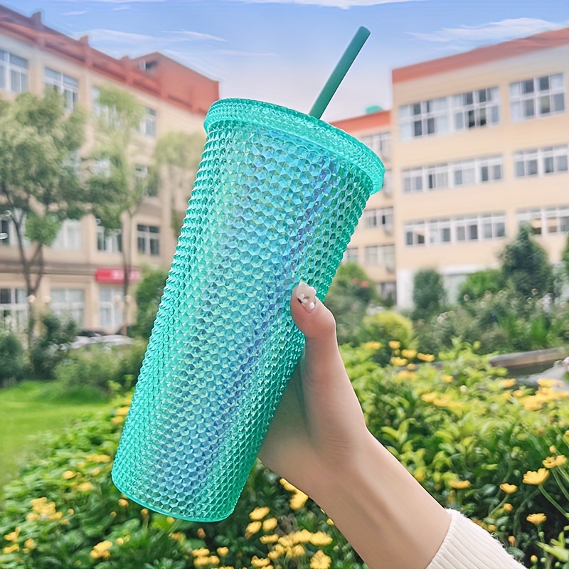

1pc Durable Pc Polycarbonate Diamond Pattern Tumbler With Straw, Large Capacity, Shatterproof, Heat Resistant, Perfect Gift For Couples And Friends